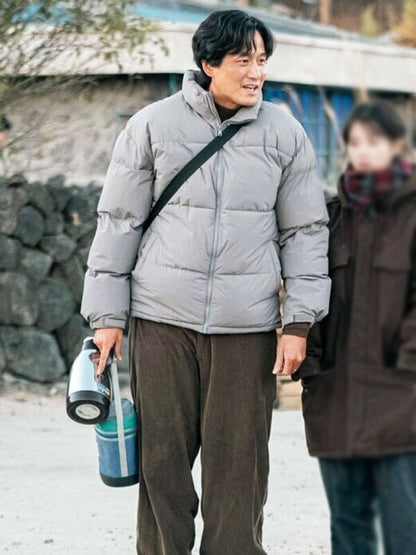 Yang Gwan When Life Gives You Tangerine Grey Puffer Jacket