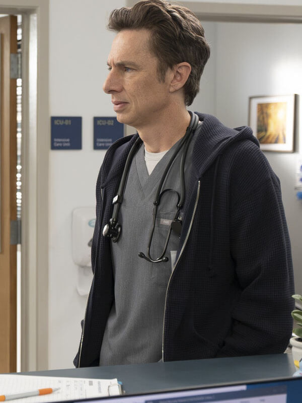 Zach Braff Scrubs Season 01 Grey Knit Zipup Hoodie