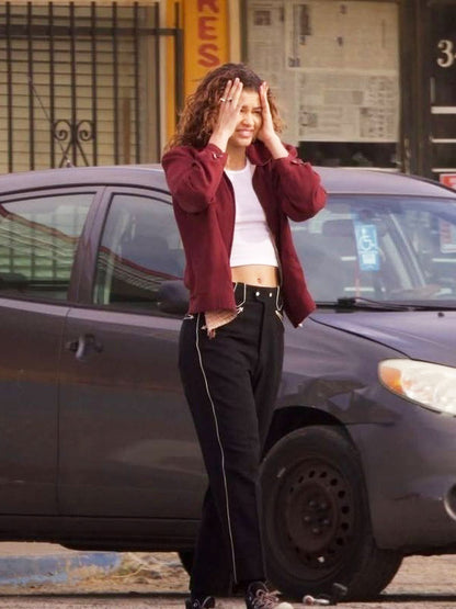 Zendaya Coleman Euphoria Season 03 Red Fleece Jacket