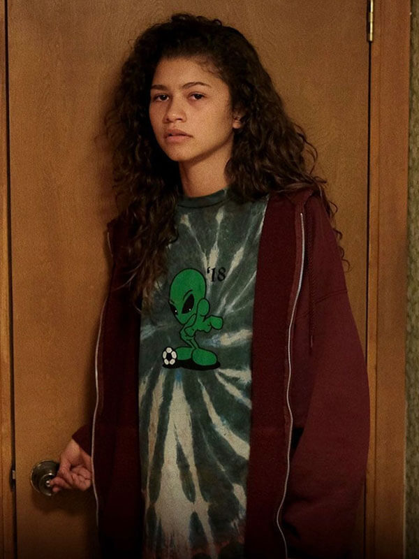Zendaya Euphoria Season 01 Red Fleece Jacket