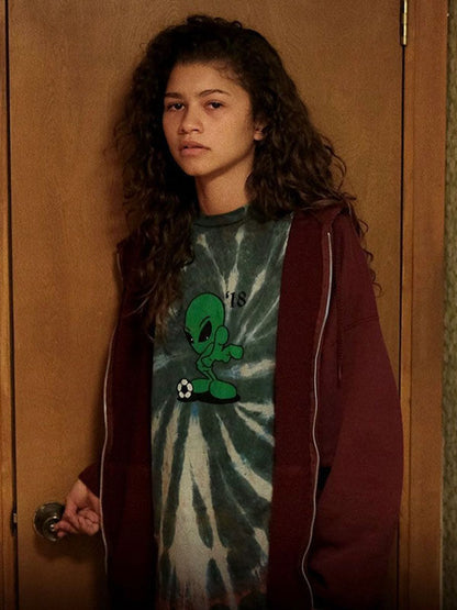 Zendaya Euphoria Season 01 Red Fleece Jacket