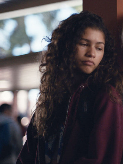 Zendaya Euphoria Season 01 Red Fleece Jacket
