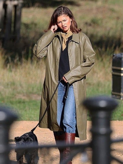 Zendeya Coleman London Park Spotting Green Trench Coat