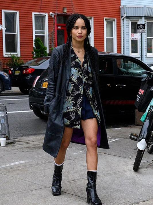 Zoe Kravitz Black Leather Long Coat