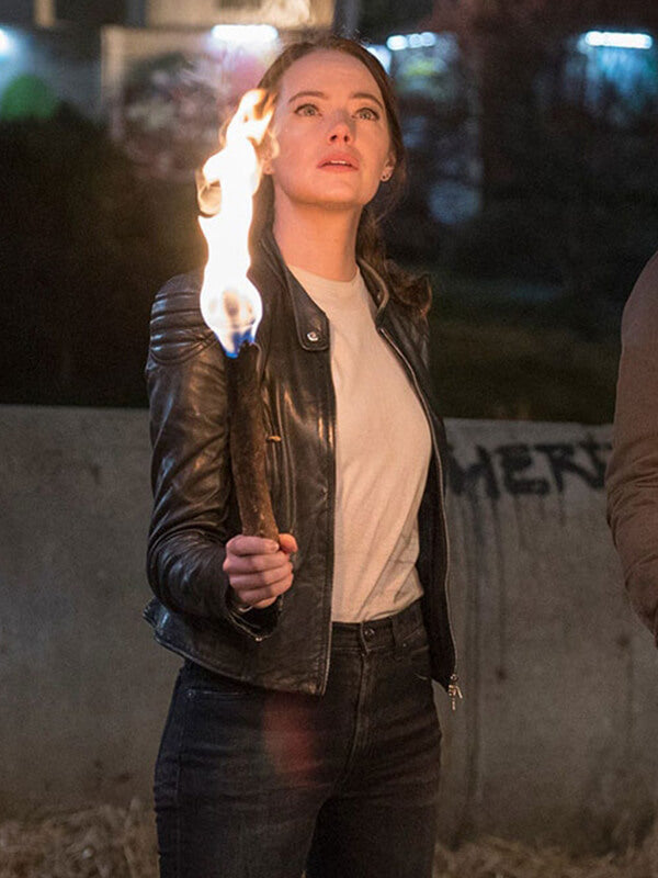 Zombieland Double Tap 2019 Emma Stone Black Leather Jacket