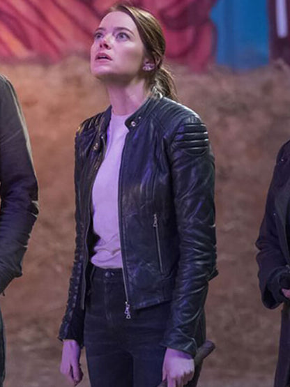 Zombieland Double Tap 2019 Emma Stone Black Leather Jacket